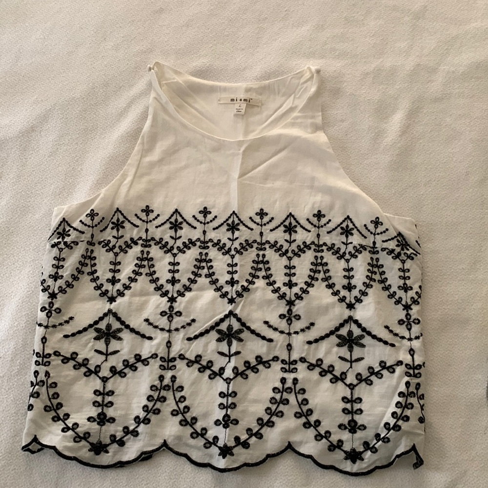 miami cotton cropped tank top with embroidered detail.